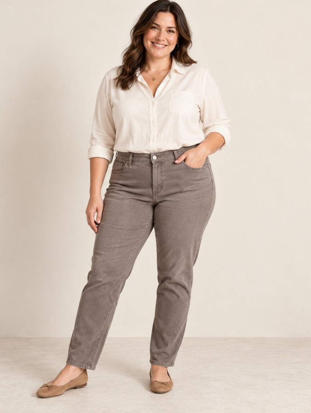 Lane Bryant Taupe Brown Slim Straight Stretch Pants Size 14